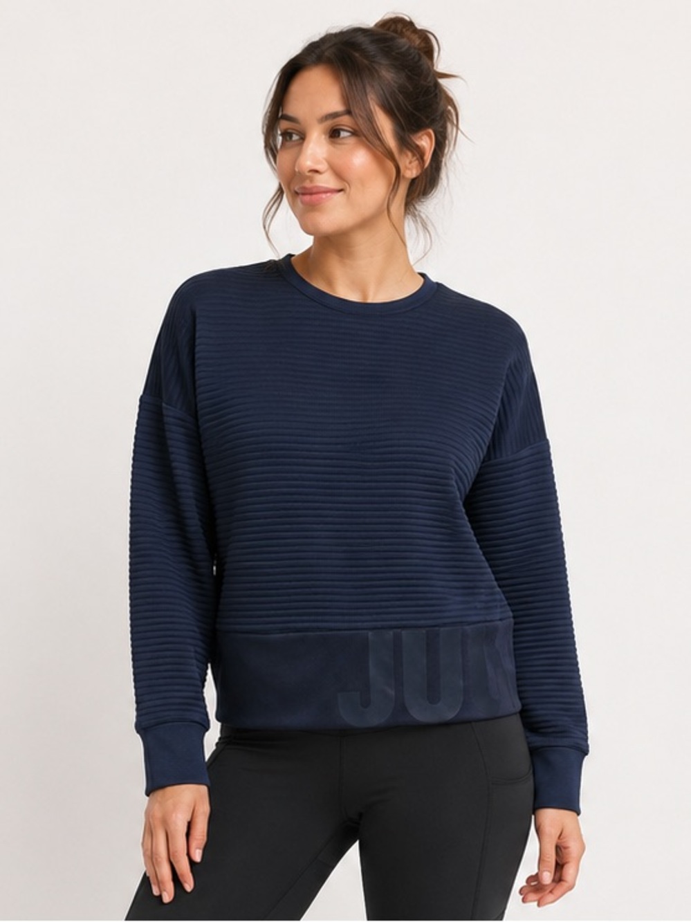 Nike Dri-FIT Women’s Navy Ribbed Just Do It Crewneck Sweatshirt AH8982-45